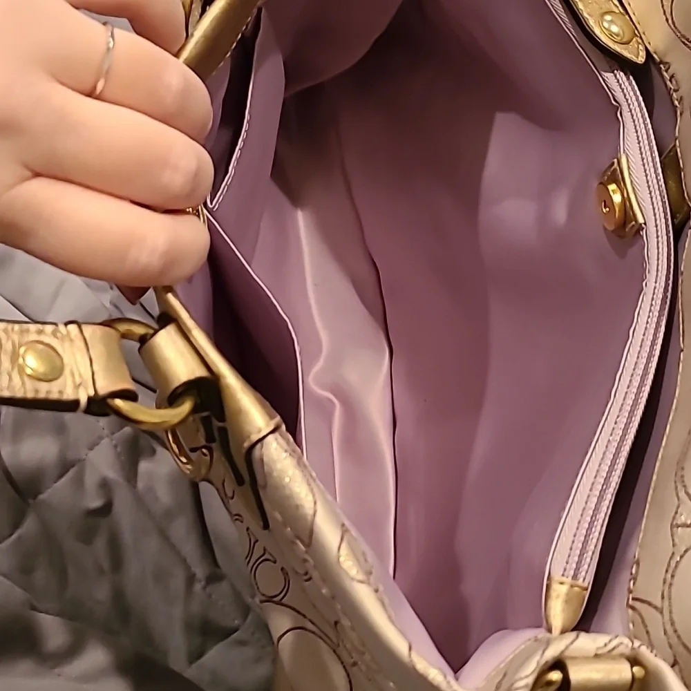 Coach gold detail beige bag